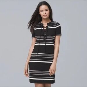 White House Black Market Striped Knit Short Sleeve Lace Up Shift Dress Size‎ S